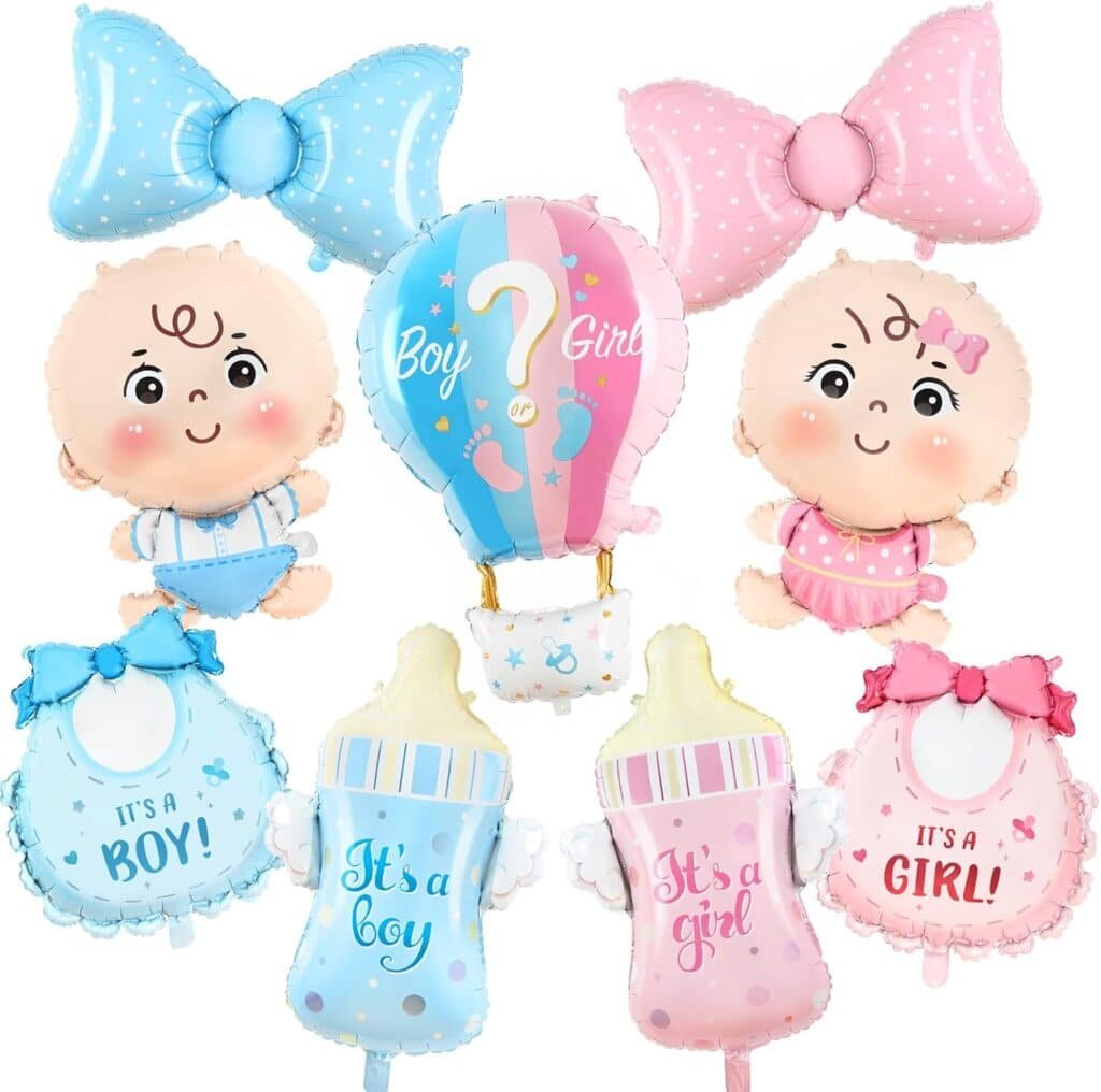 Gender Reveal Decoration Set – Includes Boy or Girl Baby Shower Foil Balloon for Boy or Girl Baby Shower Party Decoration 9 Pcs