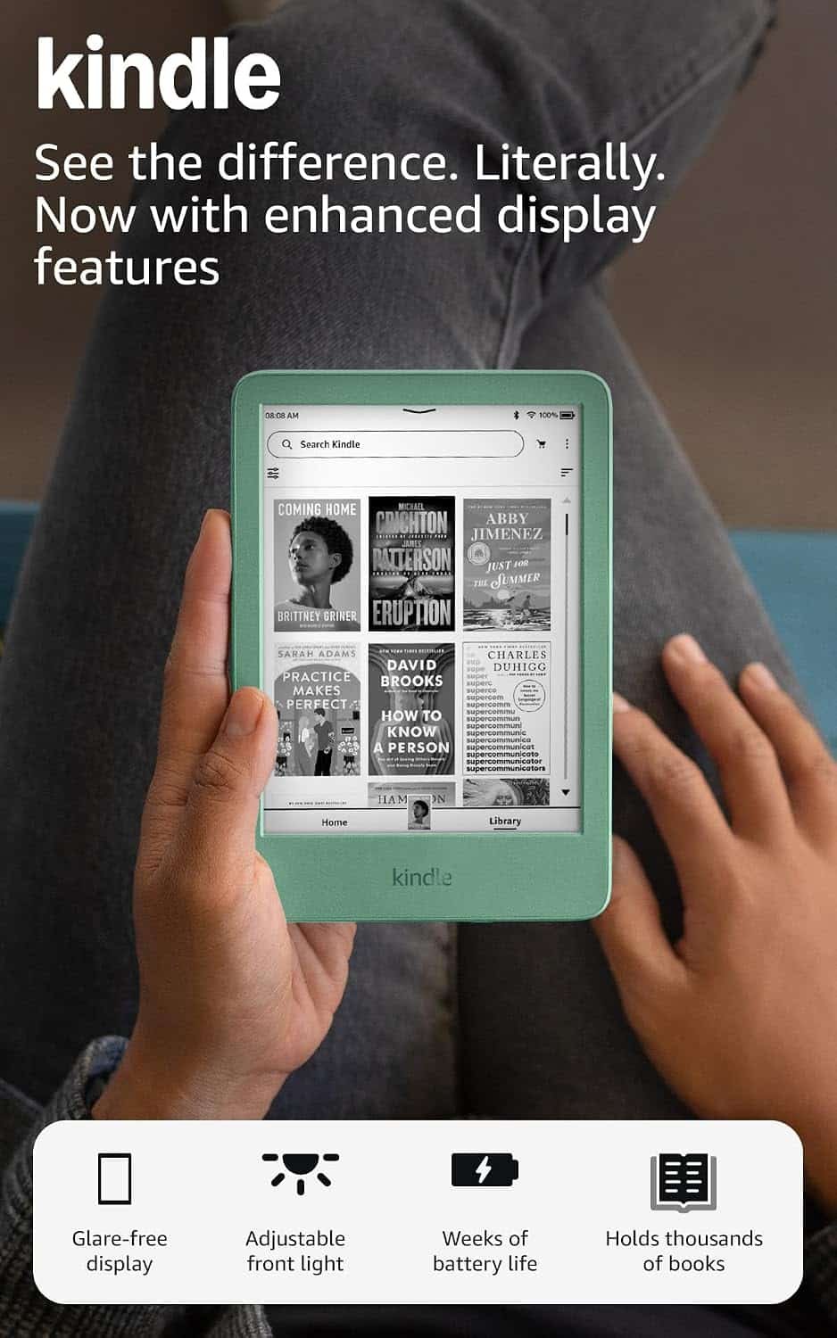 Amazon Kindle 16 GB (newest model) – Lightest and most compact Kindle, now with faster page turns, and higher contrast ratio, for an enhanced reading experience – Matcha
